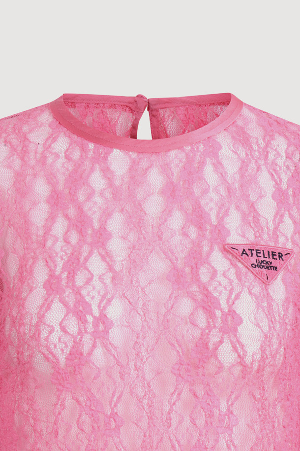 LUCKY CHOUETTE - 긴소매 티셔츠 - [Atelier] Lace Slim Fit Long-Sleeved T-shirt (pink)