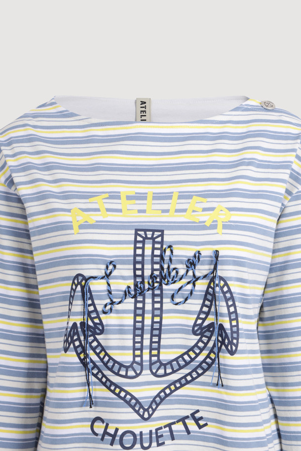 LUCKY CHOUETTE - 긴소매 티셔츠 - [Atelier] Anchor Point Stripe Long Sleeve T-shirt (blue)