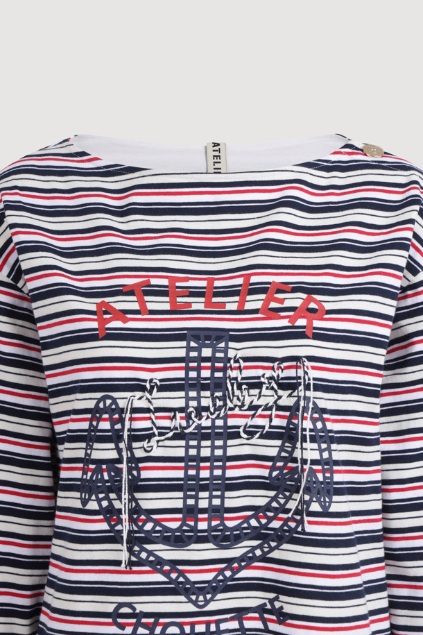 LUCKY CHOUETTE - 긴소매 티셔츠 - [Atelier] Anchor Point Stripe Long Sleeve T-shirt (navy)