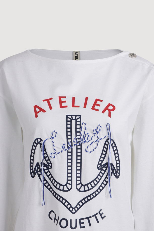 LUCKY CHOUETTE - 긴소매 티셔츠 - [Atelier] Anchor Point Stripe Long Sleeve T-shirt (white)