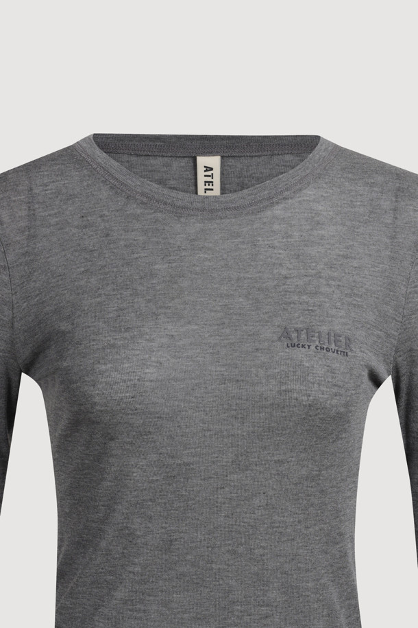 LUCKY CHOUETTE - 긴소매 티셔츠 - [Atelier] Mesh Slim Fit Long Sleeve T-shirt (melange grey)