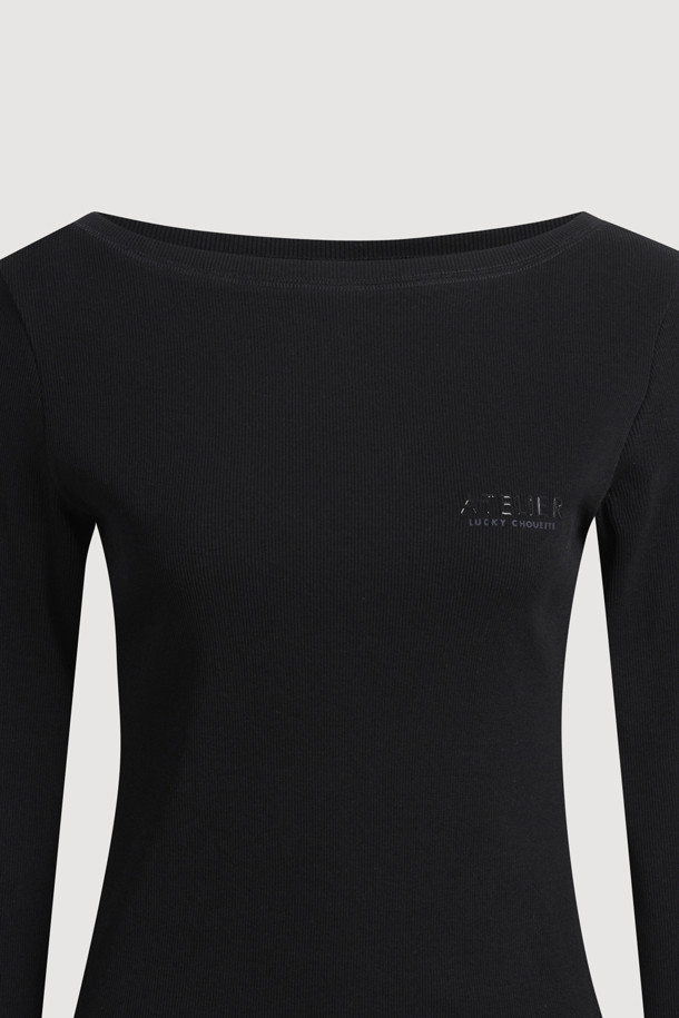 LUCKY CHOUETTE - 긴소매 티셔츠 - [Atelier] Boat Neck Ribbed Slim Fit Long Sleeve T-shirt (black)