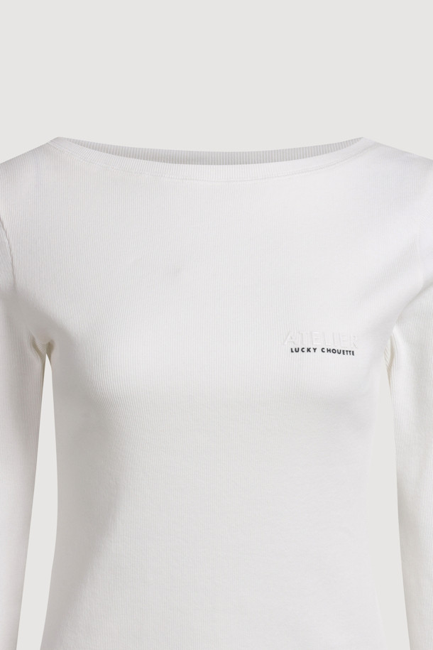 LUCKY CHOUETTE - 긴소매 티셔츠 - [Atelier] Boat Neck Ribbed Slim Fit Long Sleeve T-shirt (ivory)