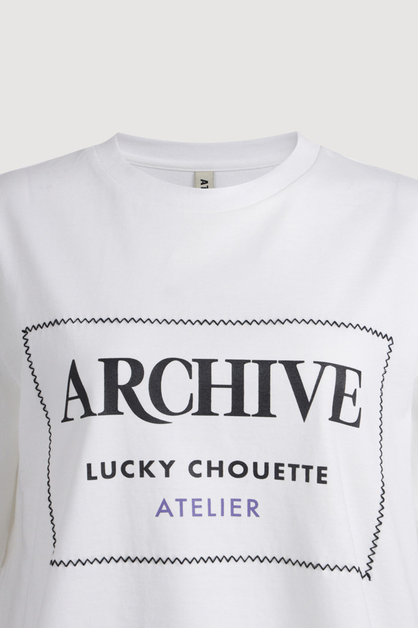 LUCKY CHOUETTE - 반소매 티셔츠 - [Atelier] Lettering Point Half Sleeve T-shirt (ivory)