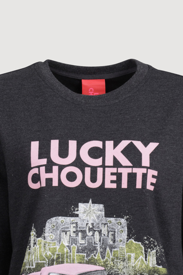 LUCKY CHOUETTE - 반소매 티셔츠 - [Holiday Edition] Print Point Loose Fit Short Sleeve T-shirts (dark grey)