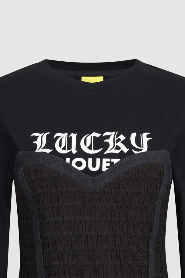 LUCKY CHOUETTE - 긴소매 티셔츠 - Woven Bustier Long-sleeve T-shirt (black)