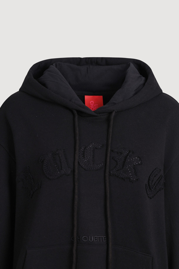 LUCKY CHOUETTE - 후디 - Embroidery Point Hooded T-shirt (black)