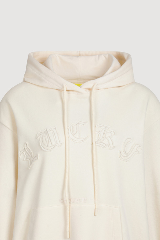 LUCKY CHOUETTE - 후디 - Embroidery Point Hooded T-shirt (ivory)