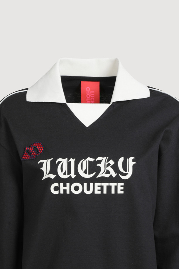 LUCKY CHOUETTE - 긴소매 티셔츠 - Coloring Bing Point Collar Long-sleeve T-shirt (dark navy)