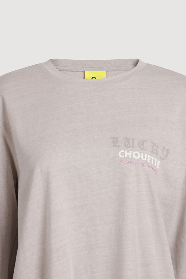 LUCKY CHOUETTE - 긴소매 티셔츠 - Pigment Loose-Fit Long-Sleeved T-shirt (light beige)