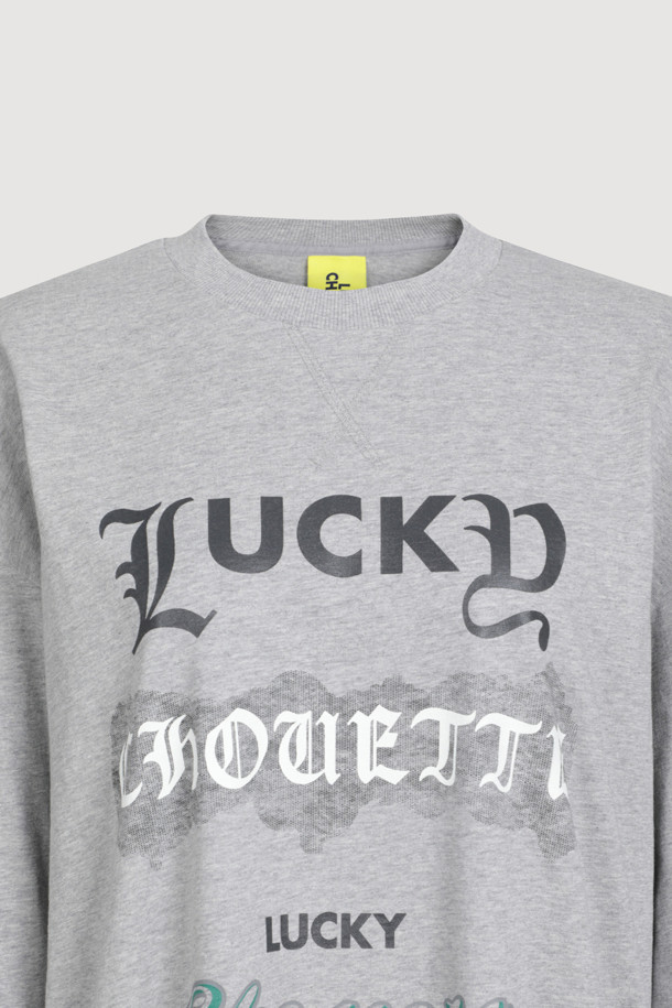 LUCKY CHOUETTE - 긴소매 티셔츠 - Print Point Long Length Long-Sleeved T-Shirt (melange grey)