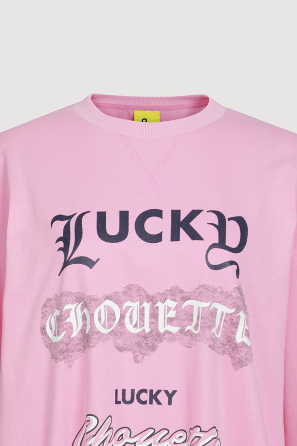 LUCKY CHOUETTE - 긴소매 티셔츠 - Print Point Long Length Long-Sleeved T-Shirt (pink)