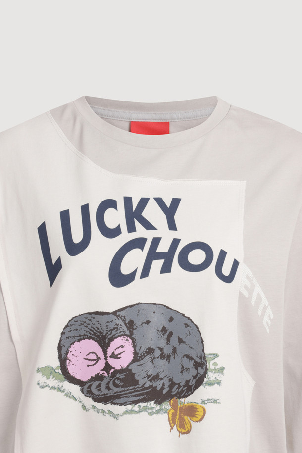 LUCKY CHOUETTE - 긴소매 티셔츠 - Coloring Point Long Sleeve T-shirt (beige)