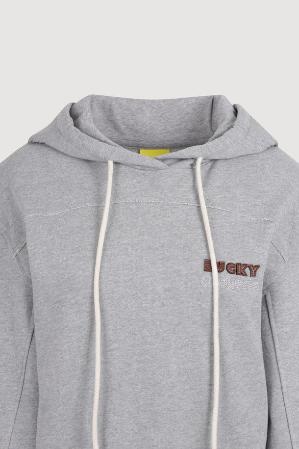 LUCKY CHOUETTE - 후디 - Embroidery Point Cropped Hoodie  T-shirt (melange grey)