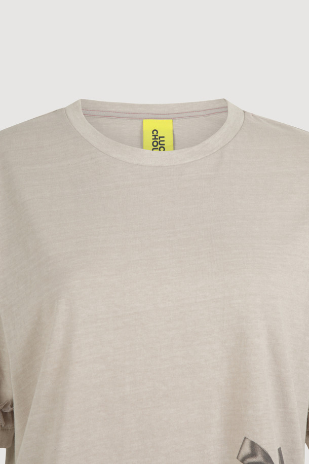 LUCKY CHOUETTE - 반소매 티셔츠 - Frill Half Sleeve T-shirt (light beige)