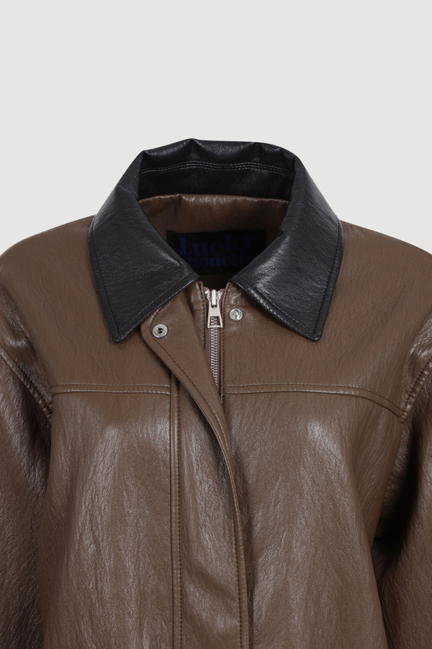 LUCKY CHOUETTE - 점퍼 - Utility Fake Leather Jumper (brown)