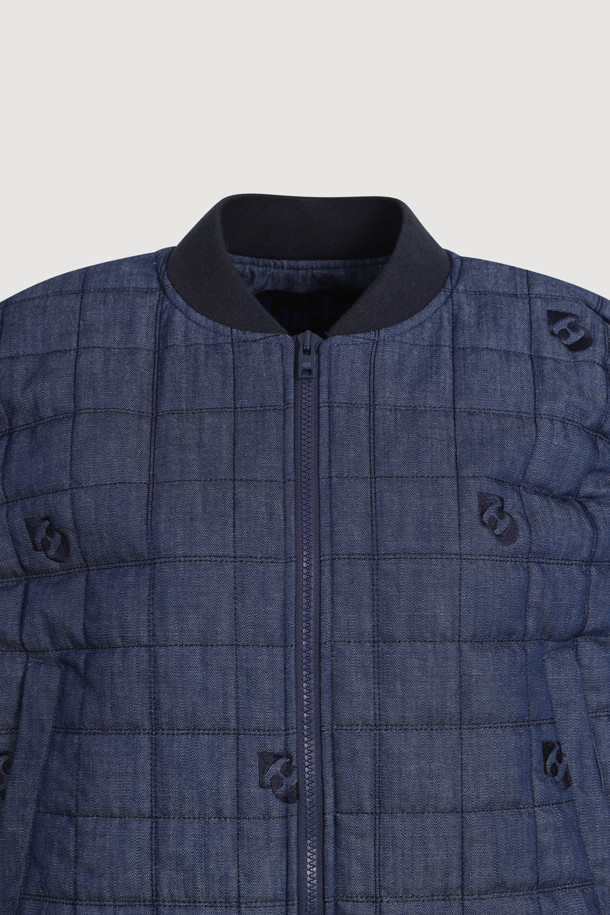 LUCKY CHOUETTE - 패딩 - Emblem Quilting Denim Like Padded Vest (blue)