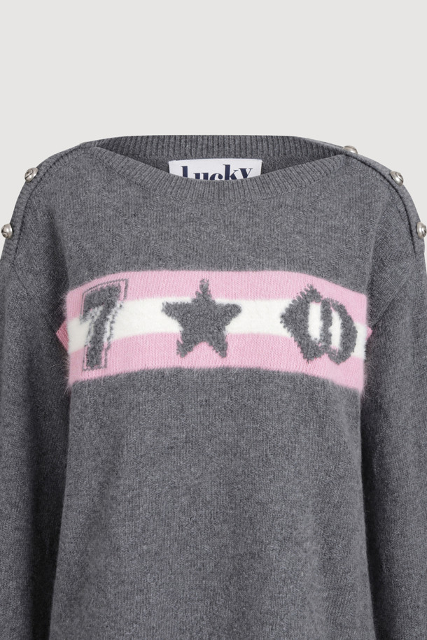 LUCKY CHOUETTE -  - [Re-Order] [Holiday Edition] Front Accentuated Knit Pullover (melange grey)