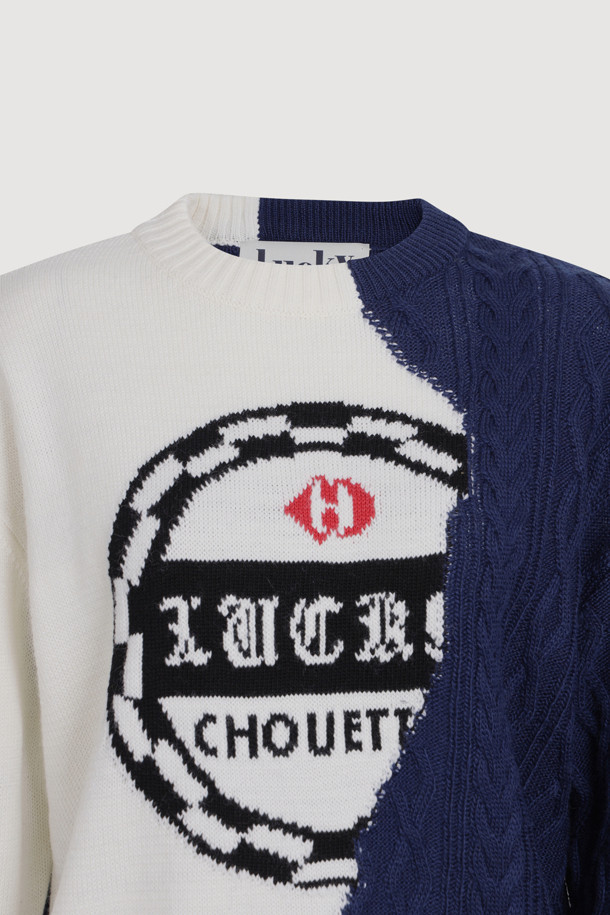 LUCKY CHOUETTE - 스웨터 - Half Color Cable Mix Knit Pullover (ivory)