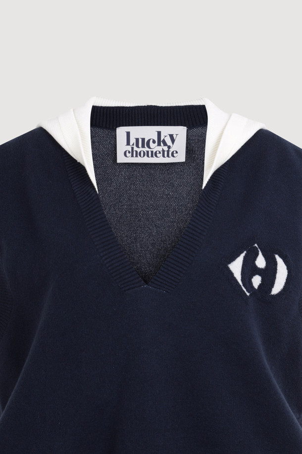 LUCKY CHOUETTE - 베스트 - Coloring Hooded Knit Vest (navy)