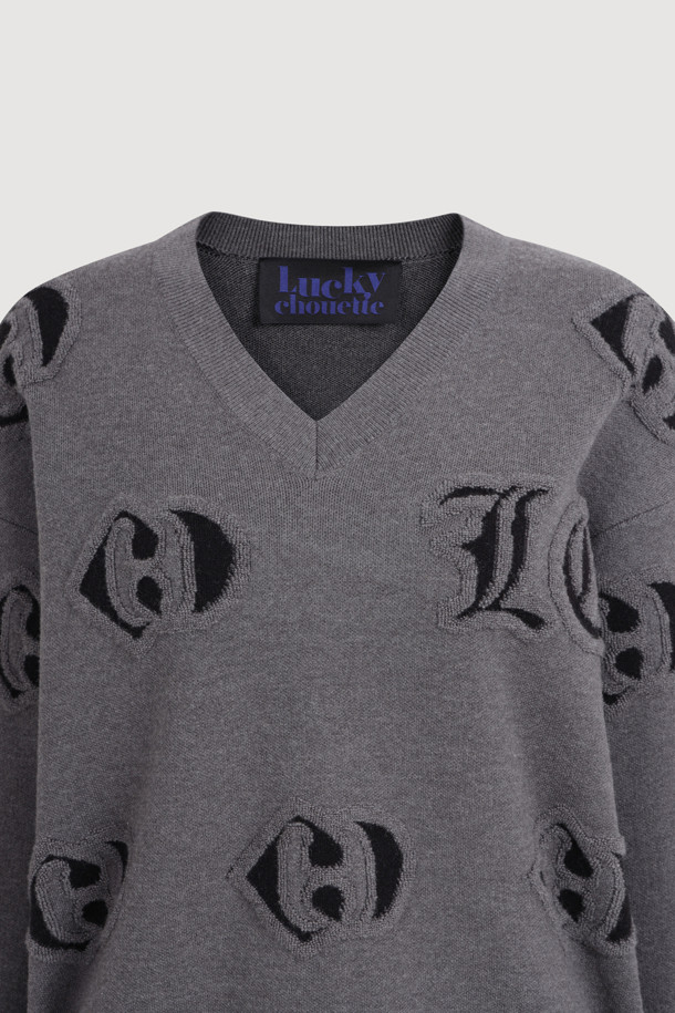 LUCKY CHOUETTE - 스웨터 - Emblem Weaves Knit Pullover (grey)