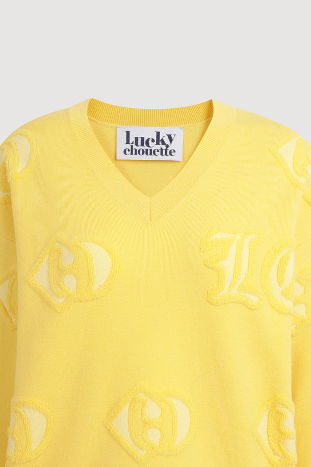 LUCKY CHOUETTE - 스웨터 - Emblem Weaves Knit Pullover (yellow)