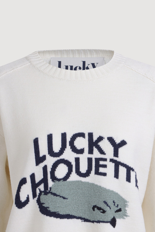 LUCKY CHOUETTE - 스웨터 - Intarsia Chouette Round Neck Pullover (ivory)