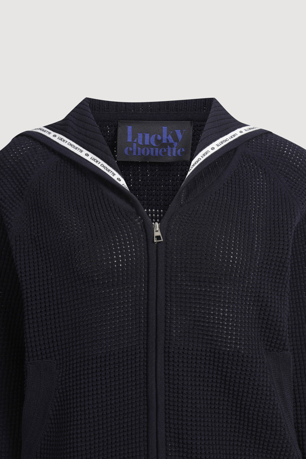 LUCKY CHOUETTE - 가디건 - Sailor Crochet Knit Cardigan (dark navy)