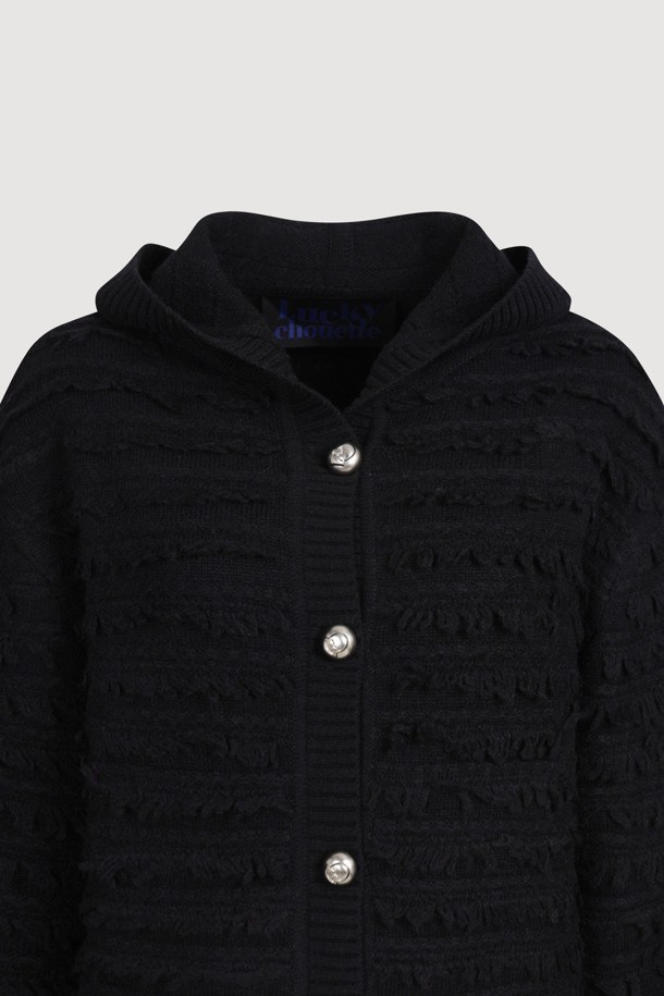 LUCKY CHOUETTE - 가디건 - [Holiday Edition] Loop Tissue Hoodie Knit Cardigan (black)