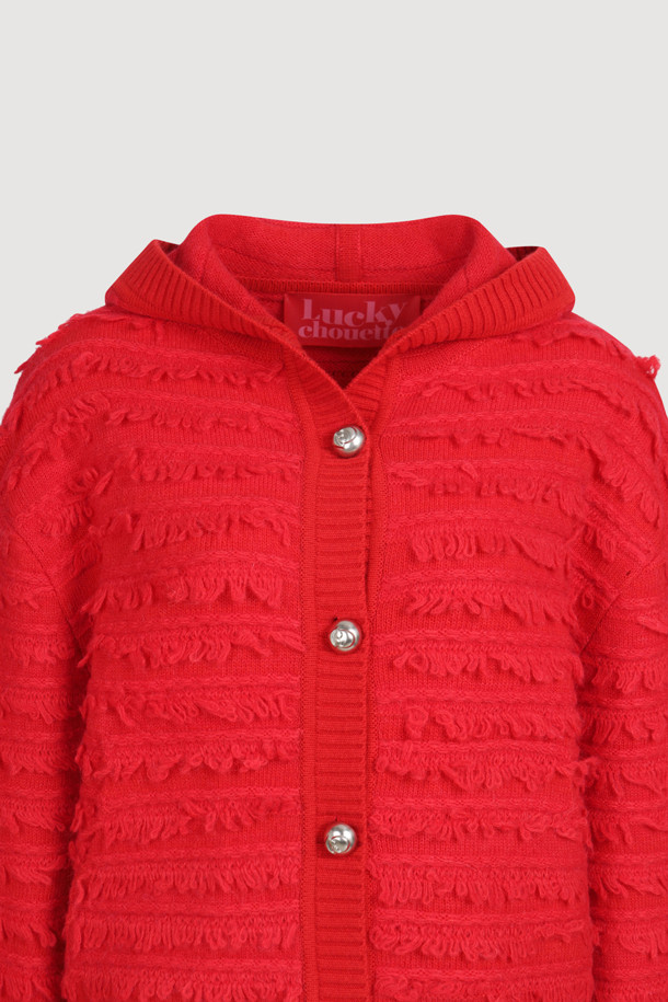 LUCKY CHOUETTE - 가디건 - [Holiday Edition] Loop Tissue Hoodie Knit Cardigan (red)