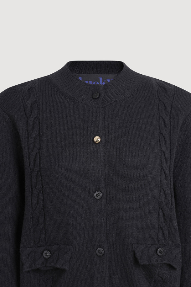 LUCKY CHOUETTE - 가디건 - Back Lucky Lettering Knit Cardigan (black)