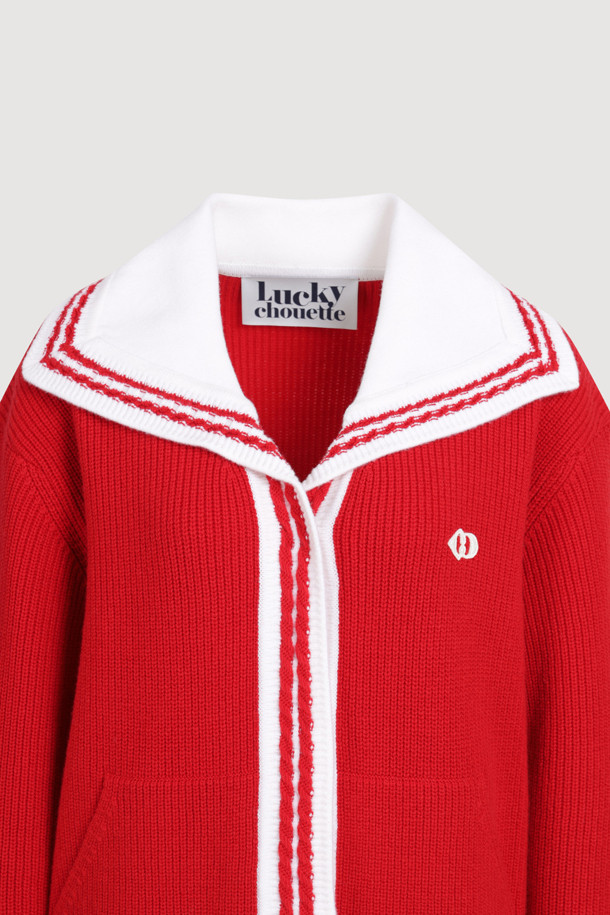 LUCKY CHOUETTE - 가디건 - Mini Sailor Knit Cardigan (red)