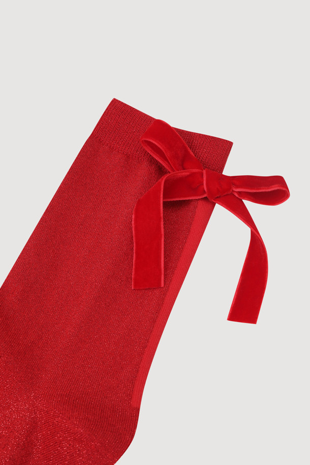 LUCKY CHOUETTE - 양말 - [Holiday Edition] Ribbon Decorated Metal Socks (red)