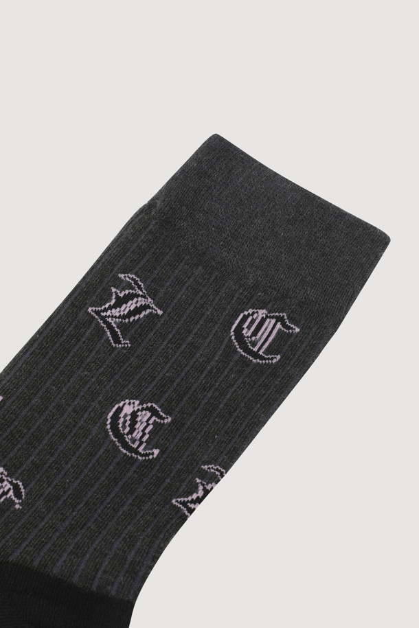 LUCKY CHOUETTE - 양말 - Lettering Jacquard Socks (dark grey)