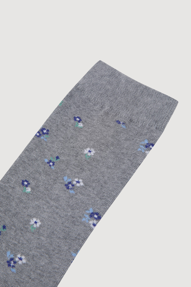 LUCKY CHOUETTE - 양말 - Flower Pattern Socks(melange grey)