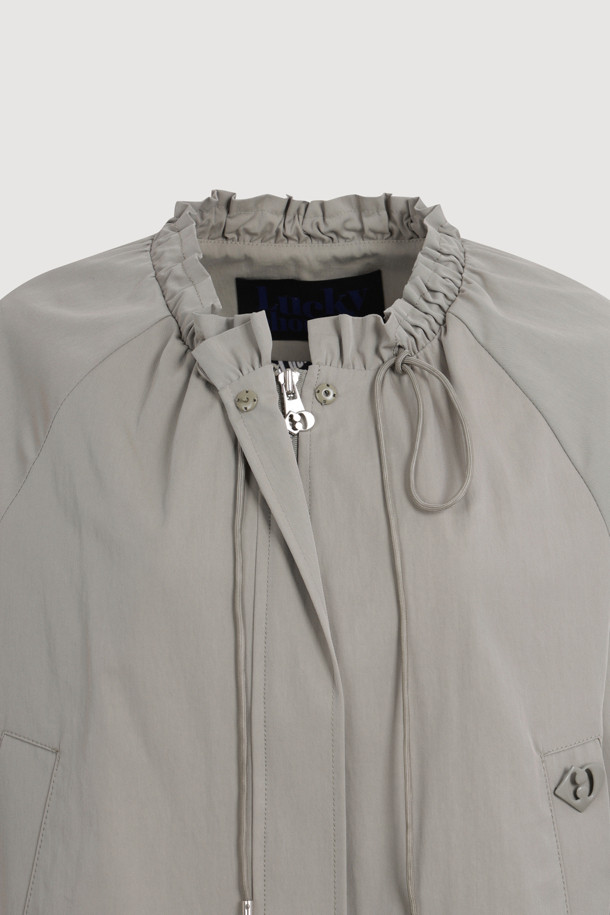 LUCKY CHOUETTE - 점퍼 - Frill Neckless Zip-up Jumpe (khaki)