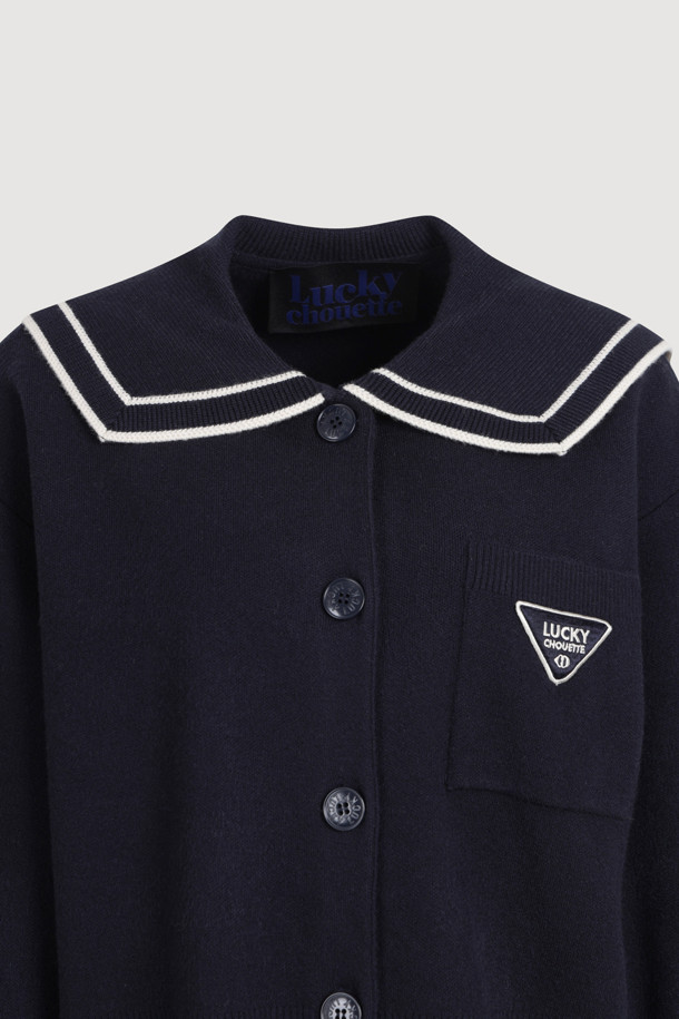 LUCKY CHOUETTE - 니트/가디건 - Colored Sailor Collar Cardigan (dark navy)