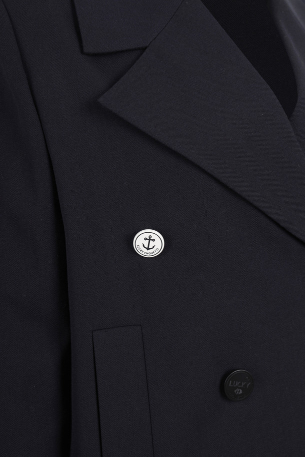 LUCKY CHOUETTE - 코트 - [Atelier] Wool Cotton Button Detail Pea Coat (dark navy)