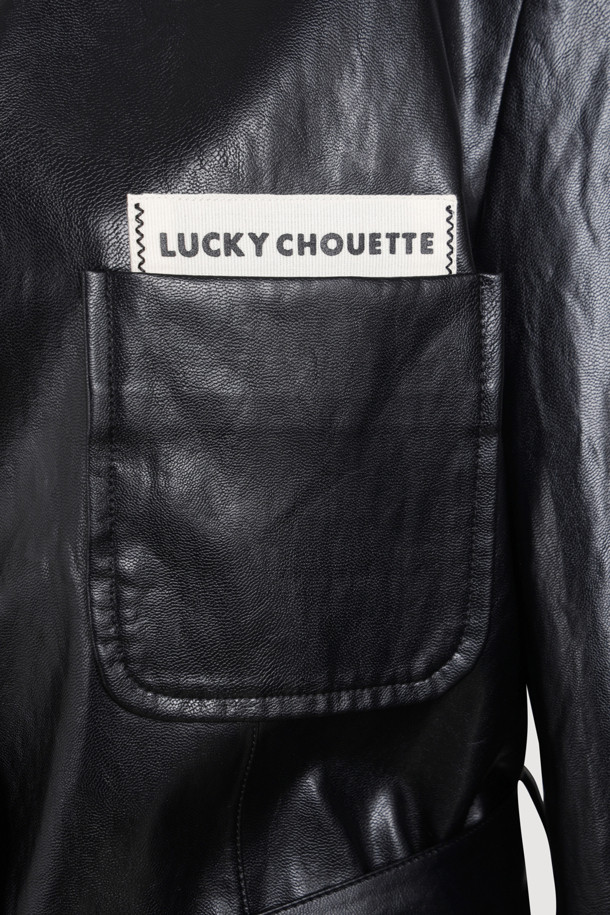 LUCKY CHOUETTE - 코트 - Fake Leather Long Fabric Belt Coat (black)