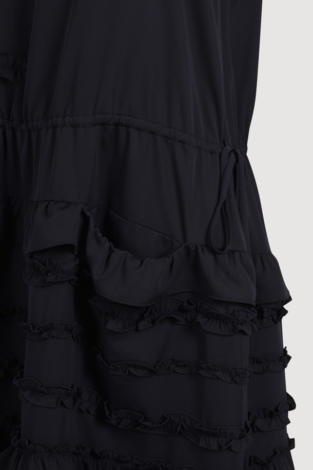 LUCKY CHOUETTE - 민소매 원피스 - Frill Slip Long Dress (dark navy)