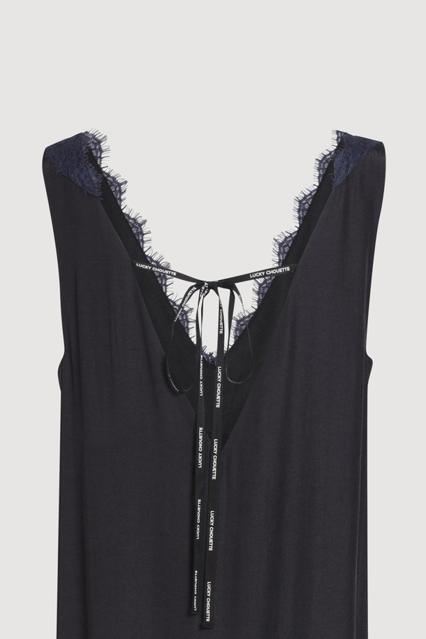 LUCKY CHOUETTE - 민소매 원피스 - [Holiday Edition] Lace Combination Frill Slip Dress (black)