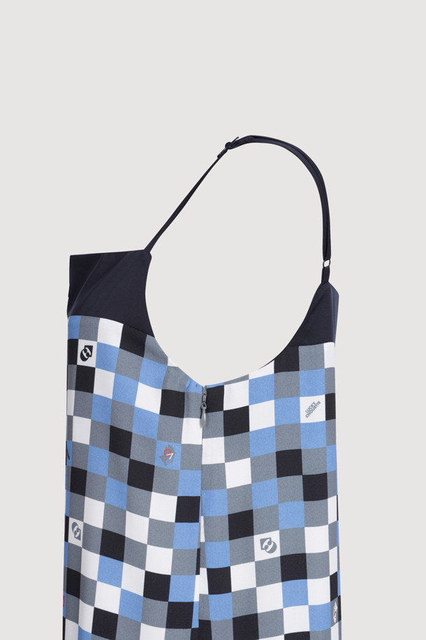 LUCKY CHOUETTE - 민소매 원피스 - Checkered Printed Slip Dress (blue)