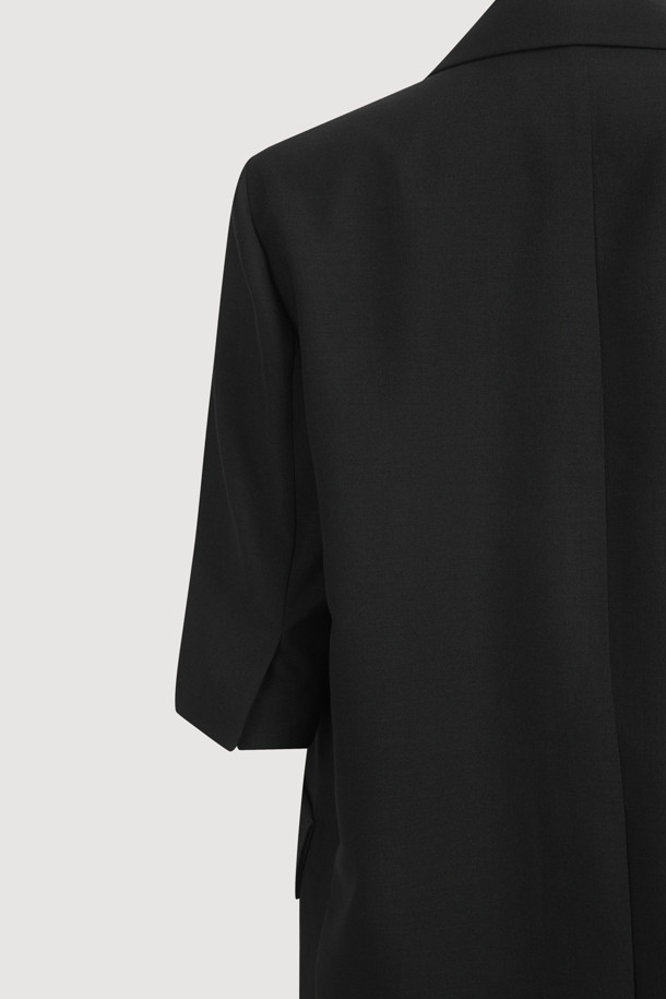 LUCKY CHOUETTE - 자켓 - [Re-Order] Poly Single Half Sleeve Jacket (dark black)