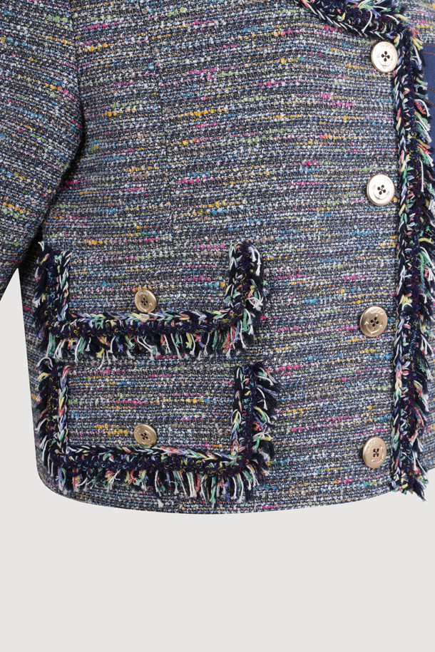 LUCKY CHOUETTE - 자켓 - [Atelier] Denim Pocket U-Neck Tweed Jacket (multi color)