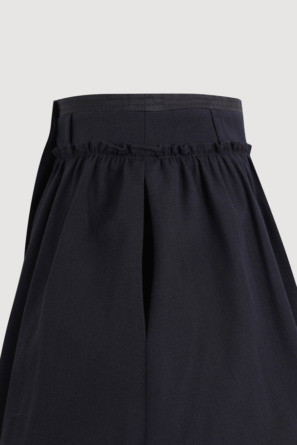 LUCKY CHOUETTE - 미니스커트 - [Atelier] Wool Cotton Shirring Mini Skirt (dark navy)