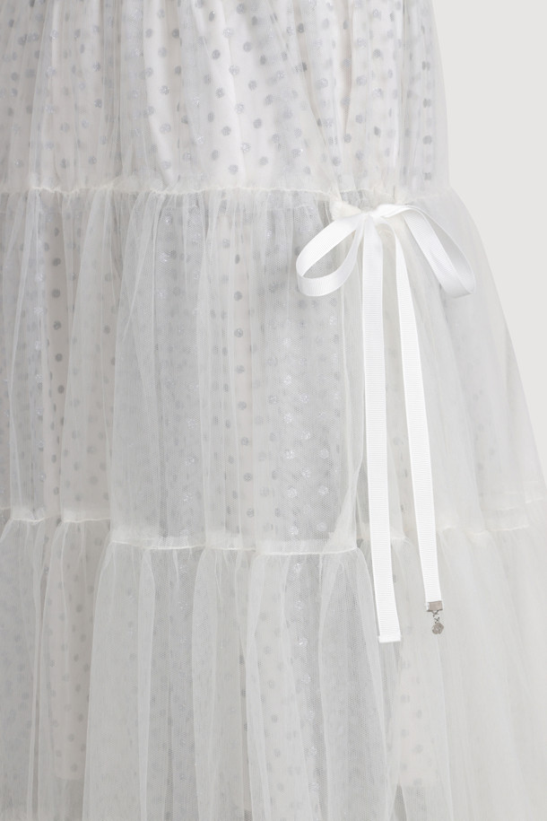 LUCKY CHOUETTE - 롱스커트 - [Holiday Edition] Mesh Long Banding Skirt (Ivory)