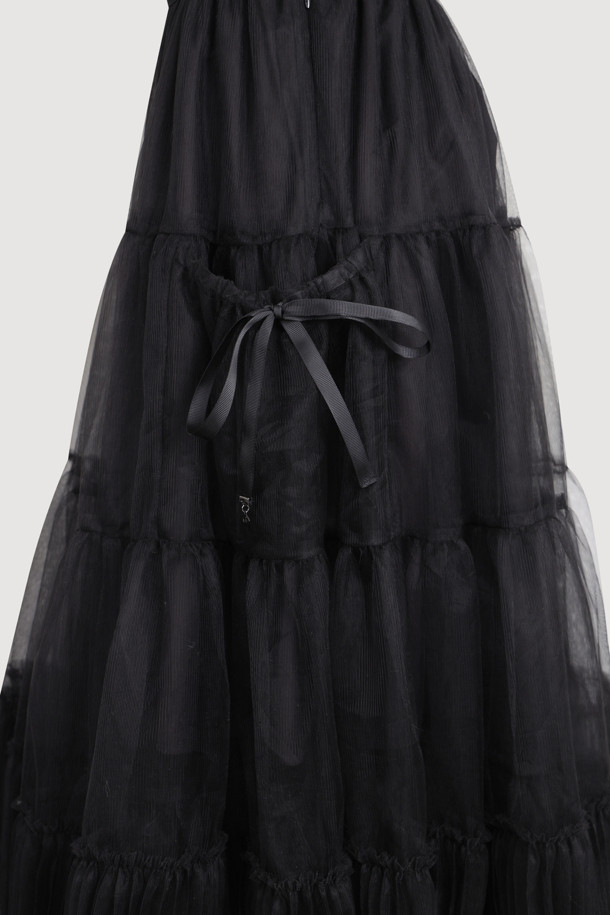 LUCKY CHOUETTE - 롱스커트 - [Re-Order][Holiday Edition] Mesh Long Banding Skirt (black)