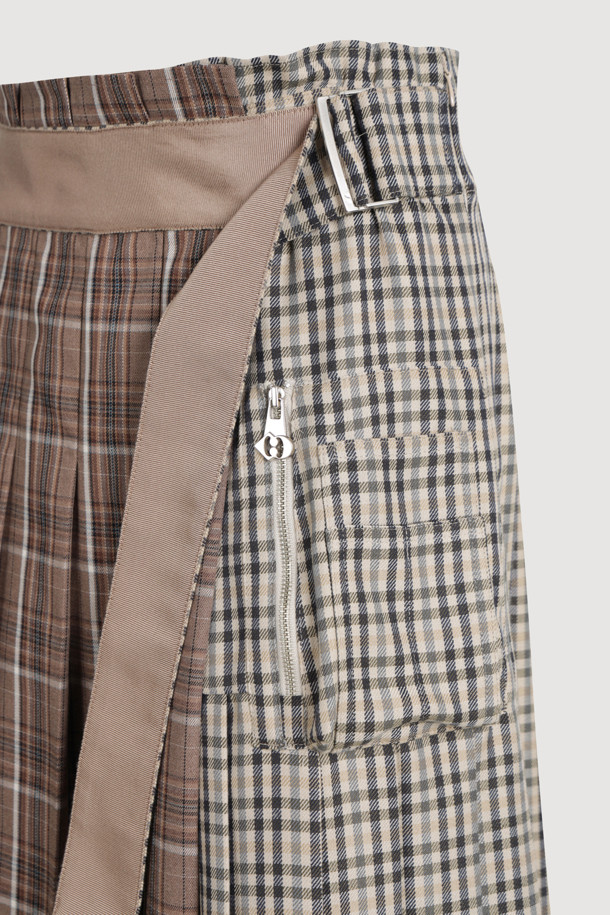 LUCKY CHOUETTE - 롱스커트 - Checkered MIX Pleated Long Skirt (beige)