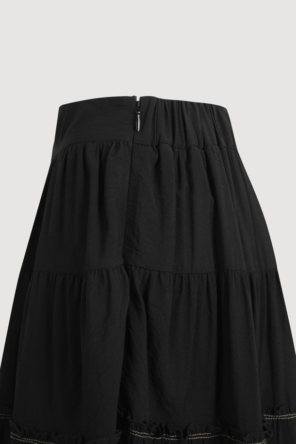 Shirring Back Banding Long Skirt (black)_LUCKY CHOUETTE