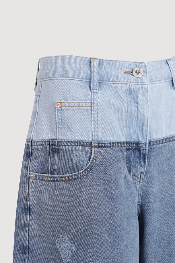 LUCKY CHOUETTE - 롱/미디팬츠 - Color Block Bermuda Denim Pants (blue)